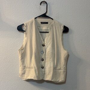 Emerson Lang Cream Button-Front Sleeveless Vest